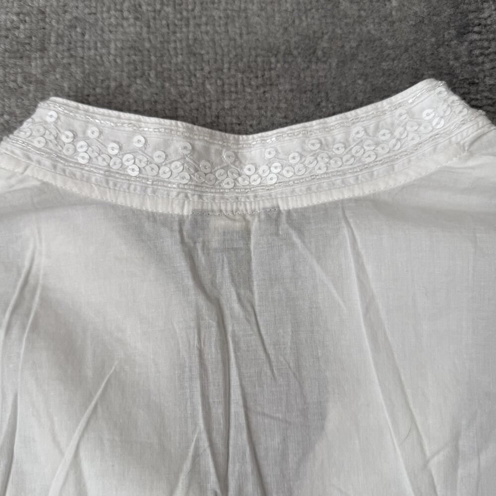 Talbots Blouse Womens Large White Sequin V Neck 3/4 Sleeve Tunic Top Cotton - Picture 9 of 9